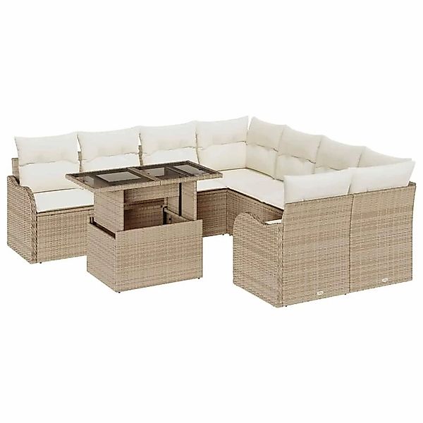 vidaXL Gartensofa-Set mit Kissen mit Kissen 9 Stk Beige Polyrattan 3357174 günstig online kaufen