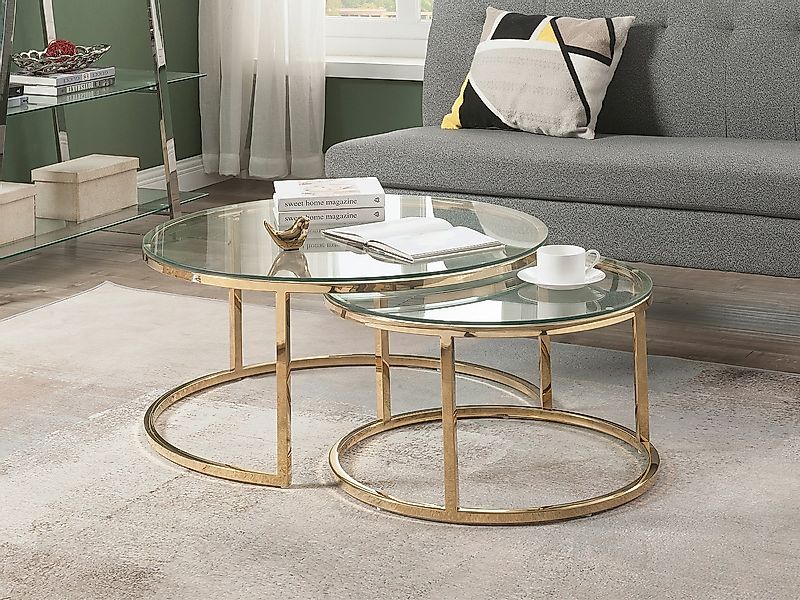Couchtische ausziehbar aus gehärtetem Glas und Edelstahl - Goldfarben - MAE günstig online kaufen