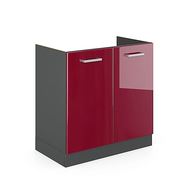 Vicco Spülenunterschrank R-Line Bordeaux Hochglanz/Anthrazit 80 cm ohne Arb günstig online kaufen