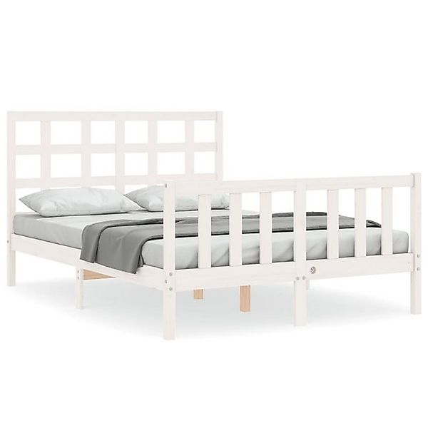 vidaXL Bettgestell, Massivholzbett mit Kopfteil Weiß 140x190 cm günstig online kaufen