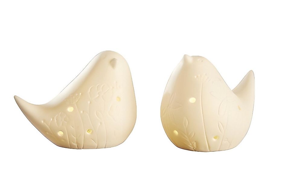 Dekoleidenschaft LED-Dekofigur Vogel "Blumenwiese" aus Porzellan, weiß, mit günstig online kaufen