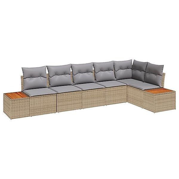 vidaXL Loungesofa 6-teilige Garten Sofa Set mit Kissen Beige Poly Rattan, 6 günstig online kaufen