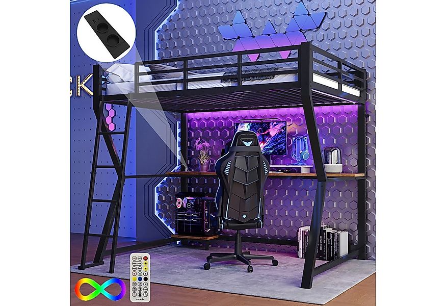 HAUSS SPOLE Hochbett 90x200cm mit Ambientelicht, Schreibtisch, Steckdose+US günstig online kaufen