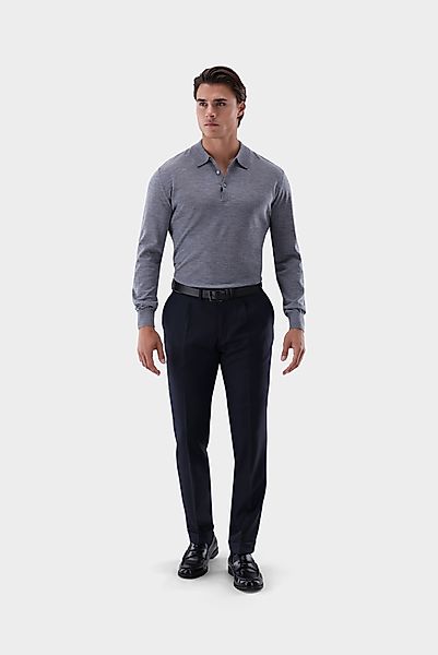 Poloshirt mit Langarm gestrickt aus Merinowolle günstig online kaufen