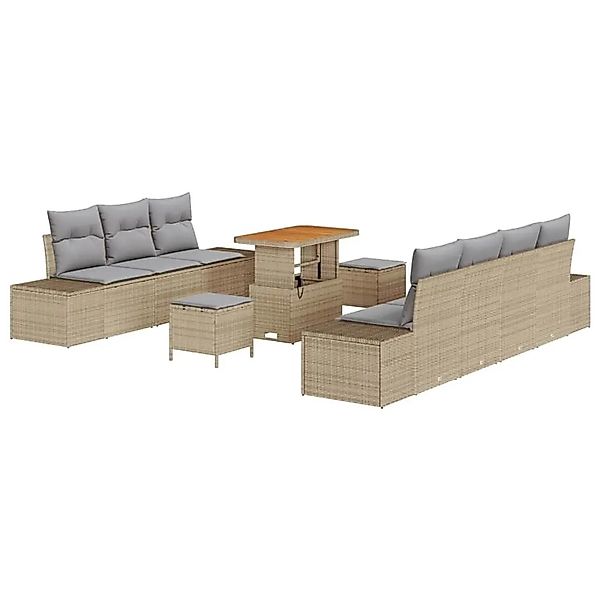 vidaXL Gartensofa-Set mit Kissen mit Speicher 10 Stk Beige Poly Rattan 3364 günstig online kaufen