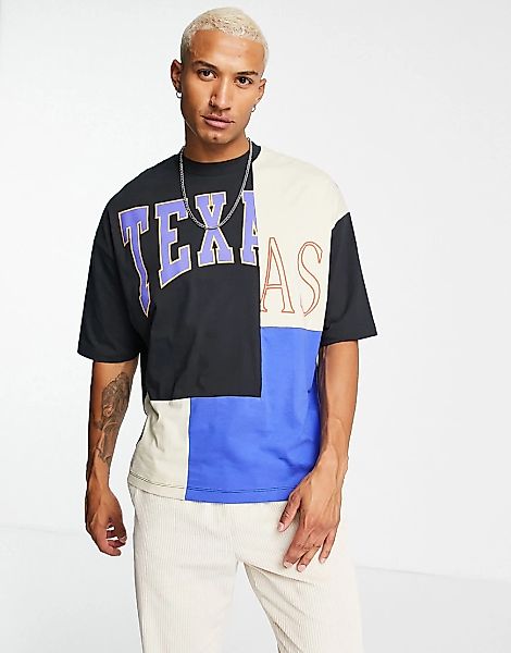 ASOS DESIGN – Oversize-T-Shirt im Farbblockdesign mit „Texas“-Print-Mehrfar günstig online kaufen