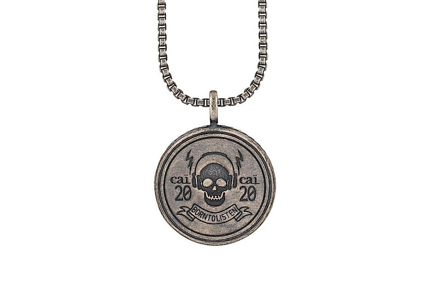 CAÏ Kette mit Anhänger 925/- Silber matt oxidiert Rock Music Skull Wappen günstig online kaufen