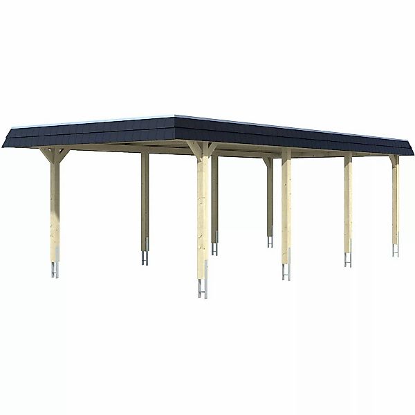 Skan Holz Carport Wendland Nussbaum 409 x 870 cm Alu-Dach Blende Schwarz günstig online kaufen