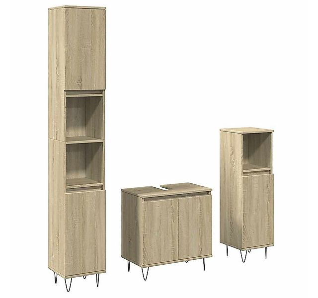 vidaXL Badezimmer-Set 3-tlg. Badmöbel-Set Sonoma-Eiche Holzwerkstoff, (1-St günstig online kaufen
