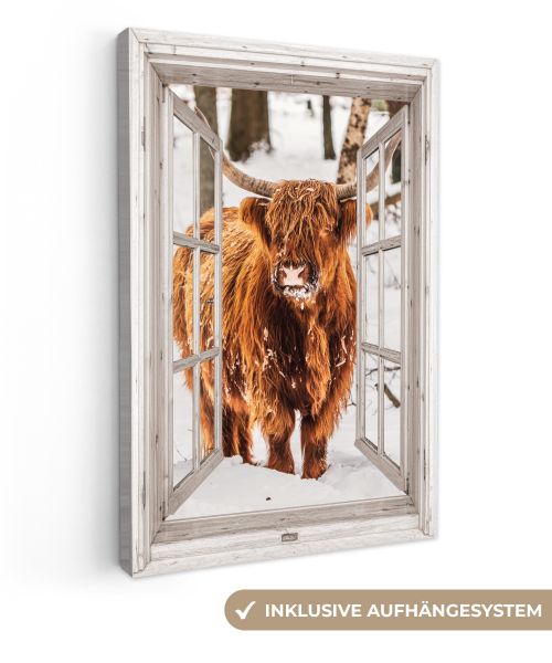 OneMillionCanvasses® Leinwandbild Schottische Highlander - Schnee günstig online kaufen