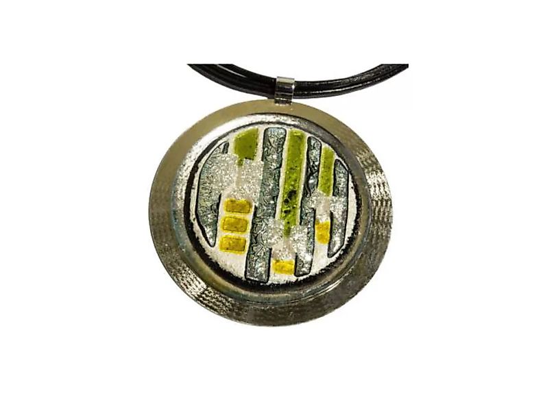 Halskette Brilliance mit mit Glasanhänger Grün Silber Fusing (Lederband) günstig online kaufen