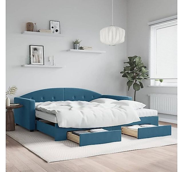 vidaXL Bett, Tagesbett Ausziehbar mit Schubladen Blau 100x200 cm Samt günstig online kaufen