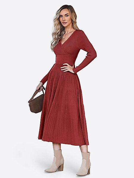 Imily Bela Strickkleid Damen Langarm Midi Pullover Kleid Wrap V-Ausschnitt günstig online kaufen