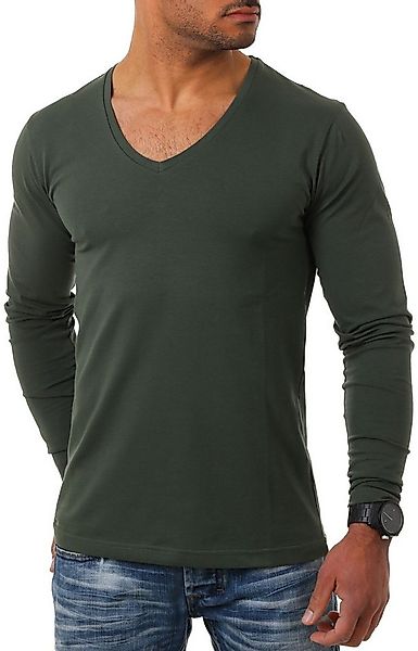 Young & Rich Langarmshirt Herren Uni Basic tiefer V-Ausschnitt Longsleeve U günstig online kaufen