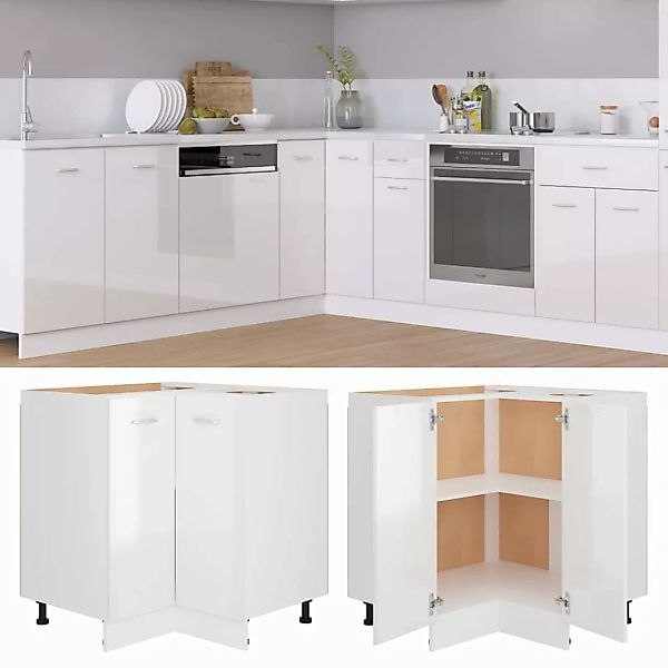 Eckunterschrank Hochglanz-weiß 75,5x75,5x80,5 Cm Spanplatte günstig online kaufen