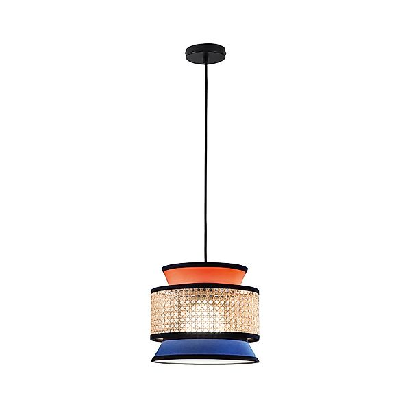 Hängelampe Gazebo, orange/blau/natur, Ø 26 cm, Stoff/Rattan günstig online kaufen