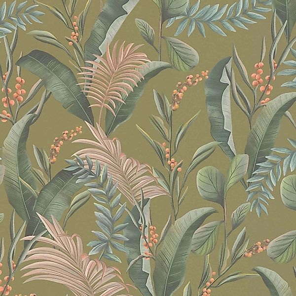 PROFHOME 394363-GU Blumen Tapete Floral Matt Grün Beige Orange 0,53 m x 10, günstig online kaufen