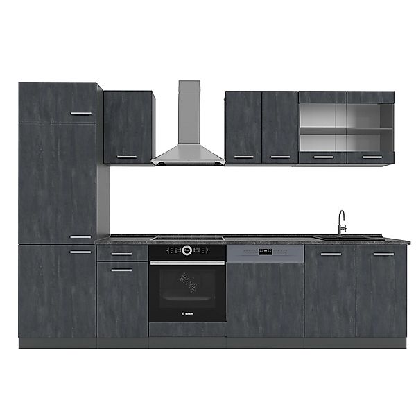 Vicco R-Line KomplettKüche Schwarz Beton/Anthrazit 300 cm ohne Arbeitsplatt günstig online kaufen