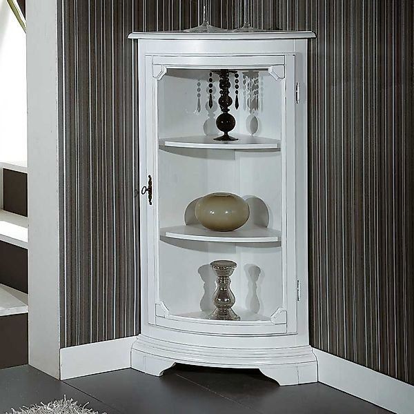 Wohzimmer Eckvitrine in Antikweiß lackiert Vintage Look günstig online kaufen