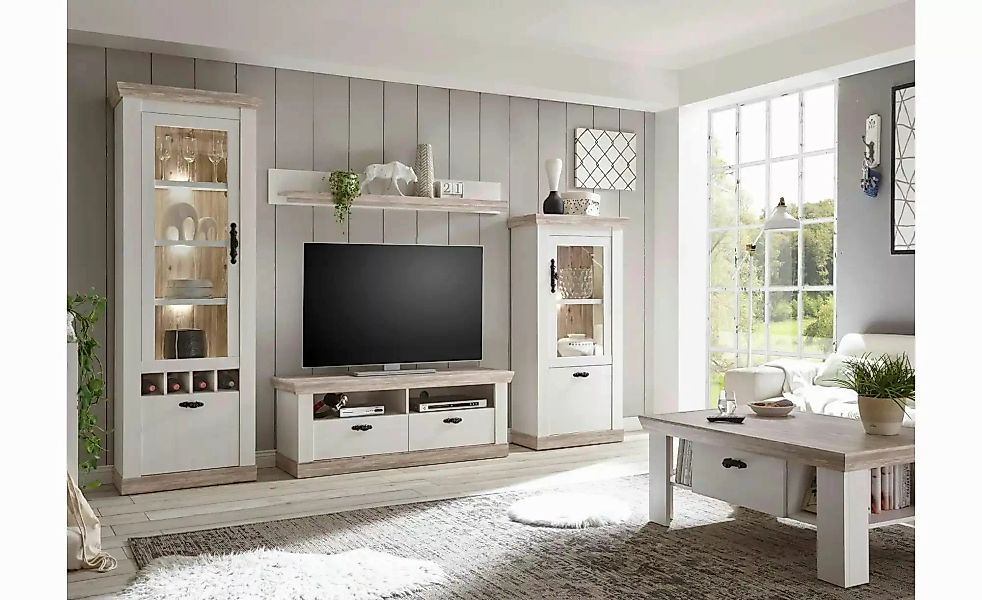 Wohnwand  Roble ¦ weiß ¦ Maße (cm): B: 296 H: 201 Kommoden & Sideboards > W günstig online kaufen