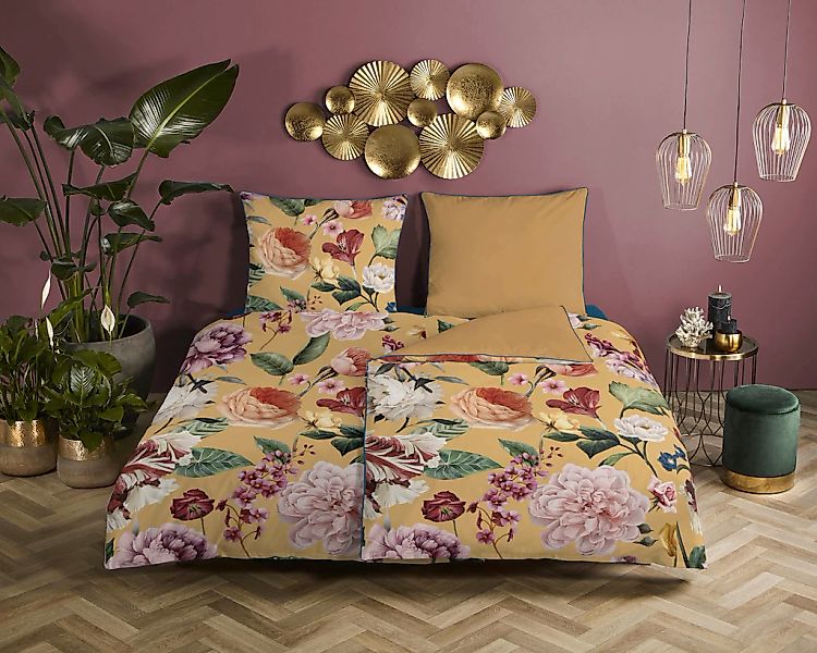 Descanso Wendebettwäsche "Fiori" 3 Stk. tlg. Baumwolle, Satin, 135x200, Bie günstig online kaufen