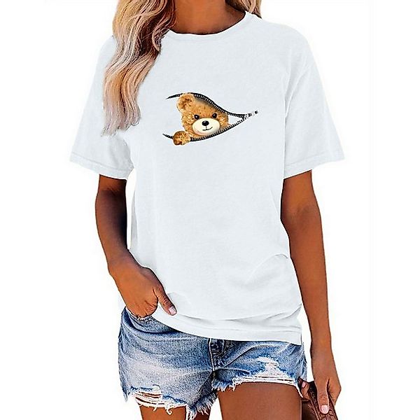 PYL T-Shirt Damen Sommer Kurzarmbluse Süßer Bär Print-Shirt Casual T-Shirt günstig online kaufen