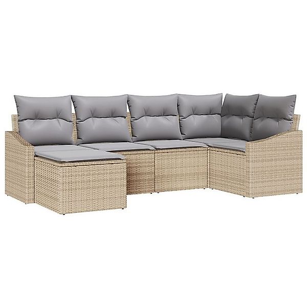 vidaXL Loungesofa 6-teiliges Garten-Essgruppen-Set mit Kissen Beige Poly-Ra günstig online kaufen