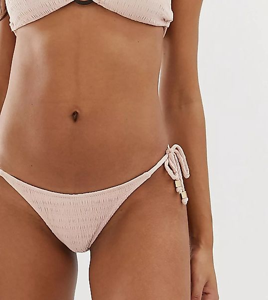 Miss Selfridge – Exklusive texturierte Bikinihose mit seitlicher Schnürung günstig online kaufen