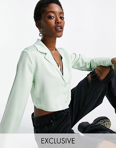 Reclaimed Vintage Inspired – Satinhemd in Grün, Kombiteil günstig online kaufen
