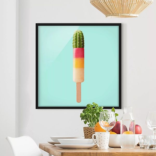 Bild mit Rahmen Küche - Quadrat Eis mit Kaktus günstig online kaufen
