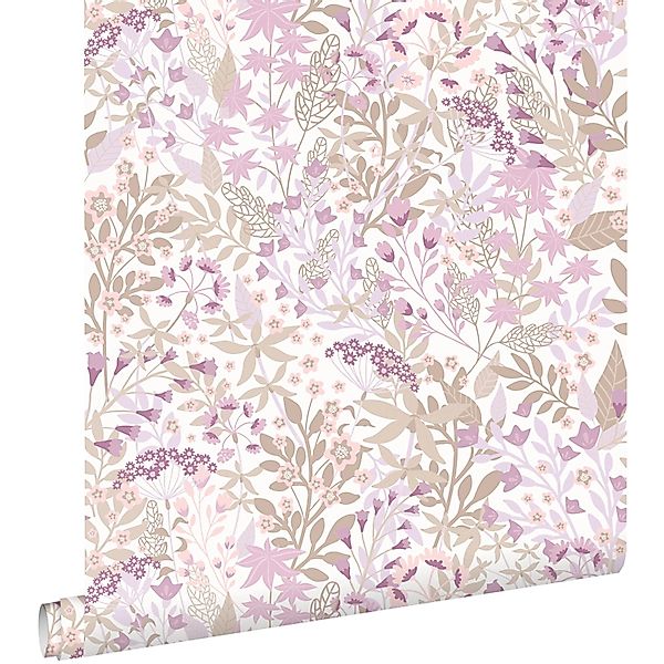 ESTAhome Tapete Feldblumen Violett und Graugrün 50 x 900 cm günstig online kaufen
