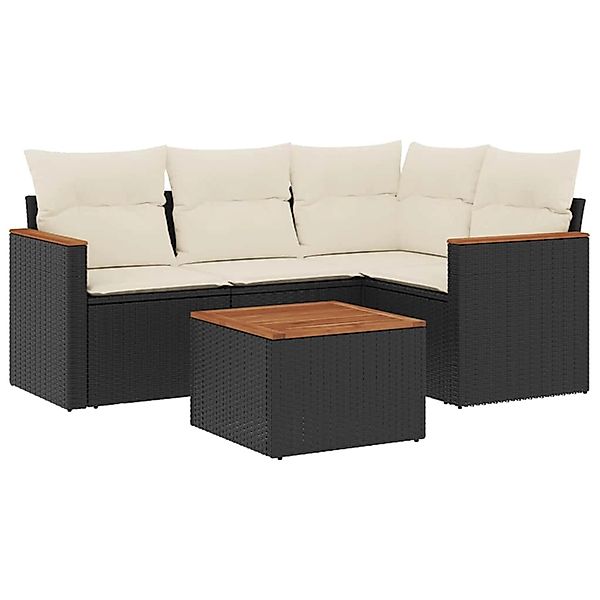 vidaXL 5-Tlg Garten-Sofagarnitur mit Kissen Schwarz Poly Rattan 3258339 günstig online kaufen