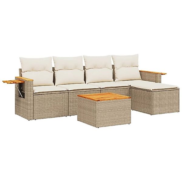 vidaXL 6-Tlg Garten-Sofagarnitur mit Kissen Beige Poly Rattan 3226765 günstig online kaufen