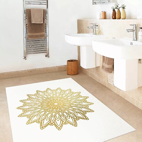Vinyl-Teppich Mandala Sonne Illustration weiß gold günstig online kaufen