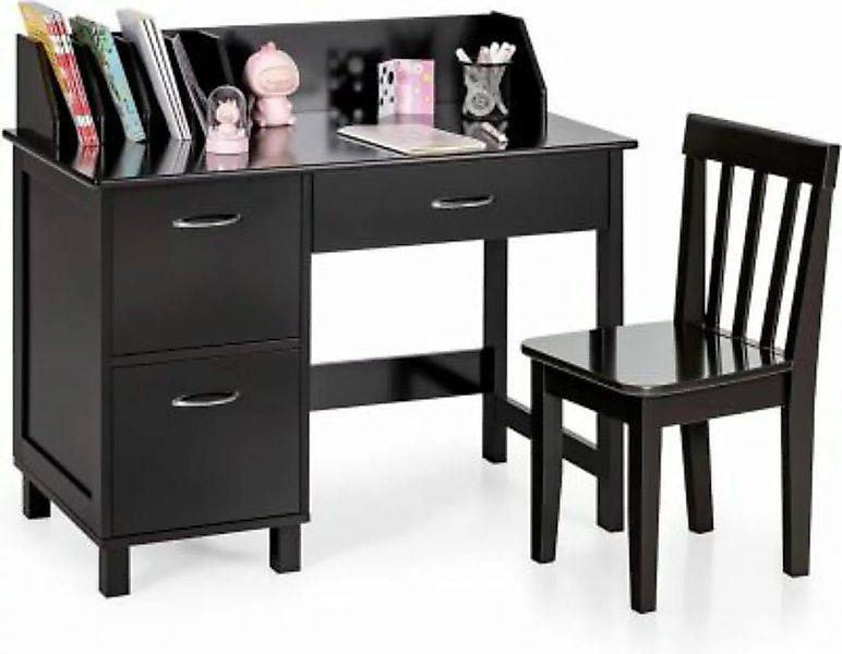 COSTWAY® Kindersitzgruppe Schreibtisch & Stuhl Set mit Schublade braun günstig online kaufen