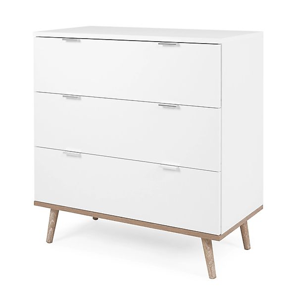 Furn.Design Kommode Weiß Matt Eiche 80 cm 3 Schubkästen Skandinavisch Lundb günstig online kaufen