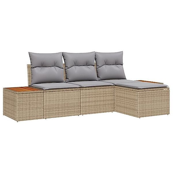 vidaXL Loungesofa 4-teiliges Garten Sofa Set mit Kissen Beiges Poly Rattan, günstig online kaufen
