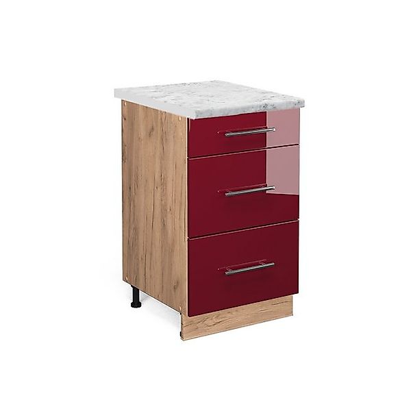 Vicco Küchenunterschrank Fame-Line Bordeaux Hochglanz/Goldkraft Eiche 50 cm günstig online kaufen