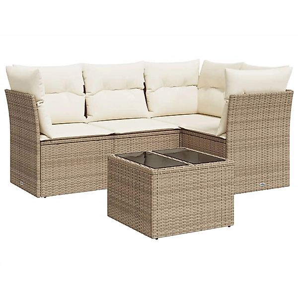 vidaXL 5-Tlg Garten-Sofagarnitur mit Kissen Beige Poly Rattan 3249427 günstig online kaufen