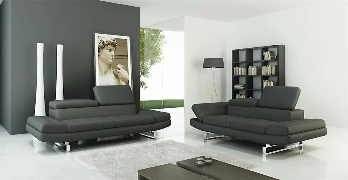 JVmoebel Sofa Graue Ledersofas Couch Wohnlandschaft 3+2+1 Sitzer Design Mod günstig online kaufen