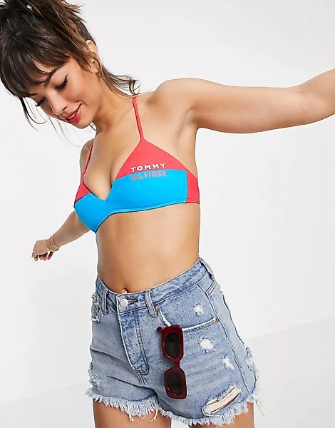 Tommy Hilfiger – Triangel-Bikinioberteil in Laser-Rosa günstig online kaufen