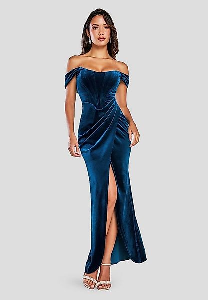 Goddiva Maxikleid Draped Shoulder Velvet Corset Maxi Dress langes Kleid, mi günstig online kaufen