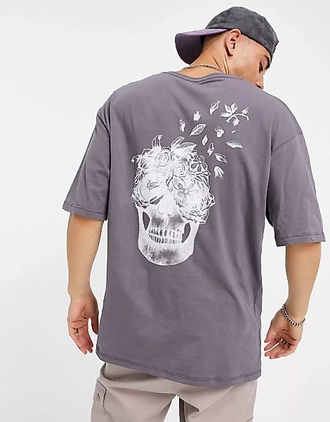 Jack & Jones – Originals – T-Shirt in Grau mit Totenkopf-Print-Schwarz günstig online kaufen