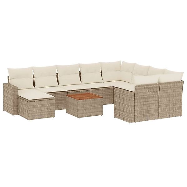 vidaXL 11-Tlg Garten-Sofagarnitur mit Kissen Beige Poly Rattan 3256744 günstig online kaufen