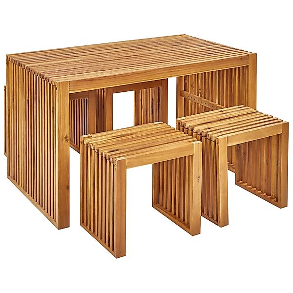 Beliani Gartentisch mit 4 Hockern BELLANO Heller Holzfarbton günstig online kaufen