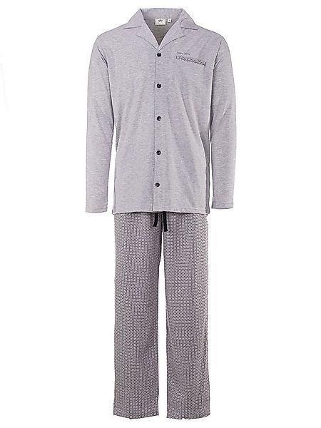 Henry Terre Pyjama Pyjama Set Langarm - Kent Oberteil uni Hose gemustert günstig online kaufen