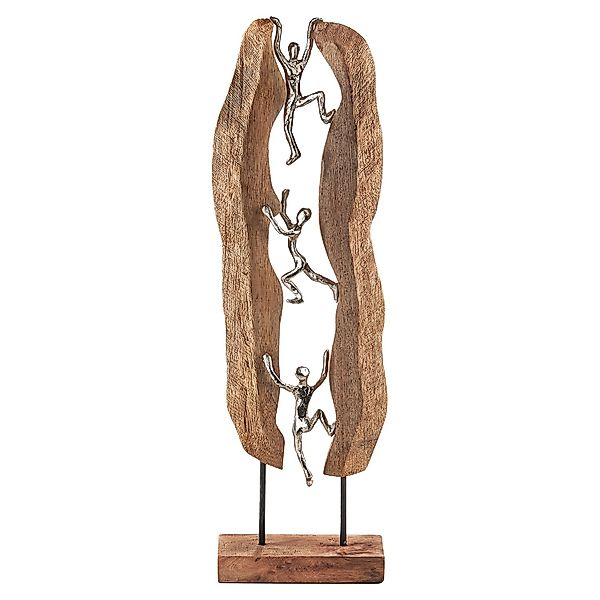 Kobolo Dekofigur Holzdeko Holzfigur CLIMB Holz Braun und Metall Silber günstig online kaufen