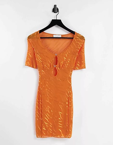 Ei8th Hour – Bodycon-Minikleid mit Zierausschnitt und Zebramuster in Orange günstig online kaufen