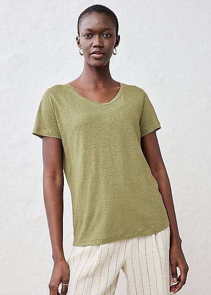 bonprix T-Shirt figurumspielende Passform, Kurzarm, V-Ausschnitt, aus Leine günstig online kaufen