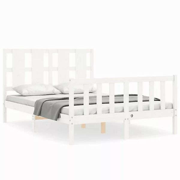 vidaXL Bettgestell Massivholzbett mit Kopfteil Weiß 140x190 cm Bett Bettges günstig online kaufen